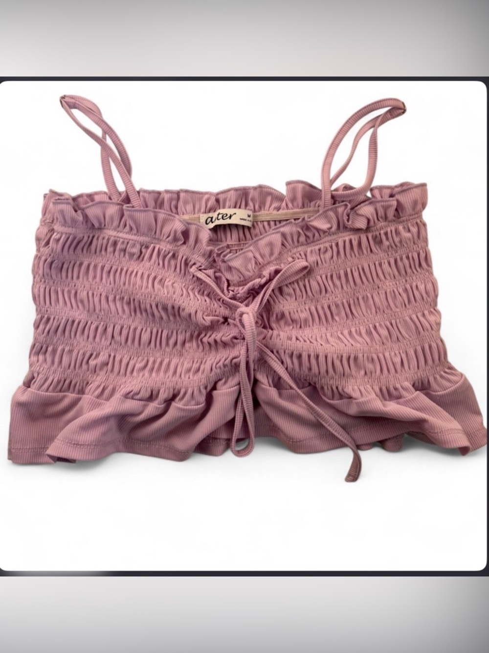 Lilac Smocked Crop Top with Ruffle Trim